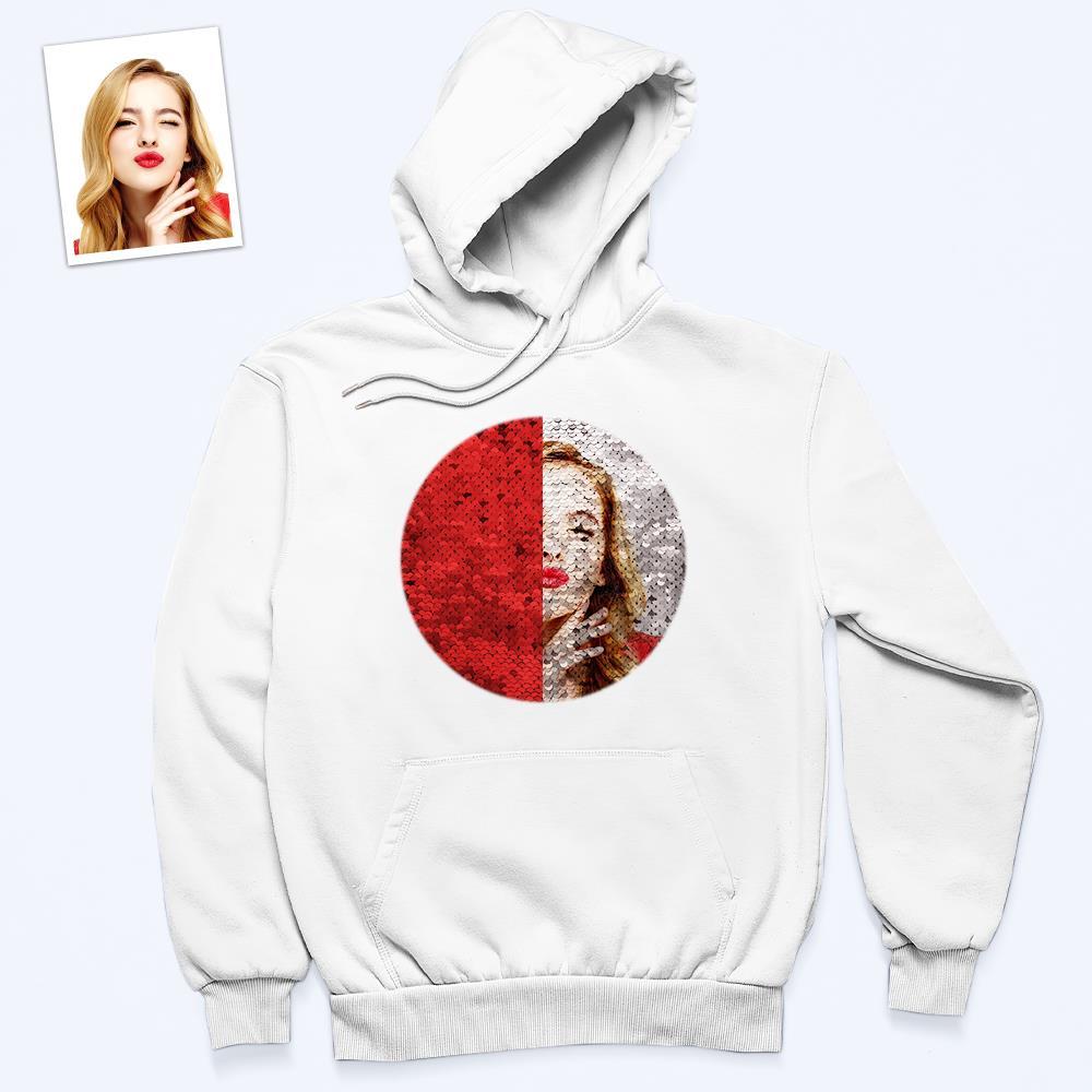Benutzerdefinierter Foto-flip-hoodie Mit Roten Pailletten Und Kreisförmigem Aufdruck, Geschenk Für Männer Und Frauen - dephotoblanket