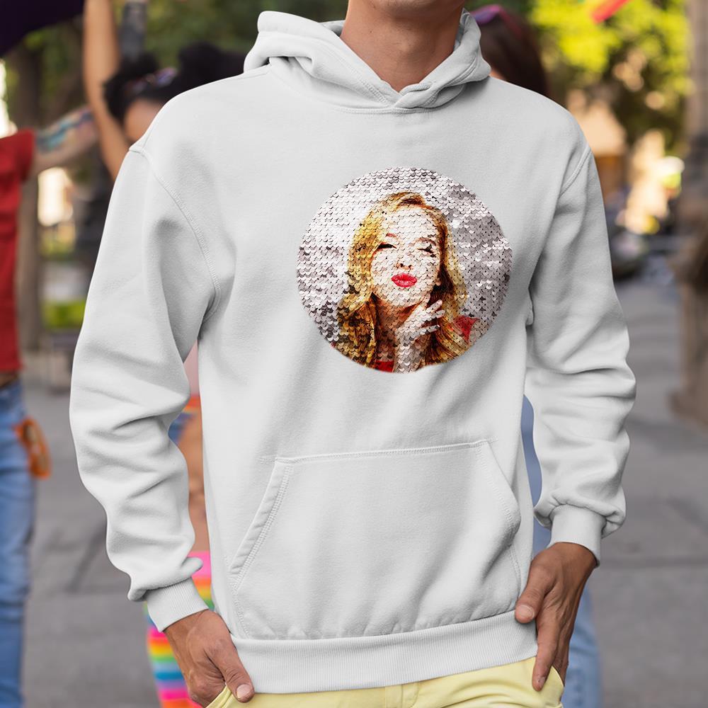 Benutzerdefinierter Foto-flip-hoodie Mit Roten Pailletten Und Kreisförmigem Aufdruck, Geschenk Für Männer Und Frauen - dephotoblanket