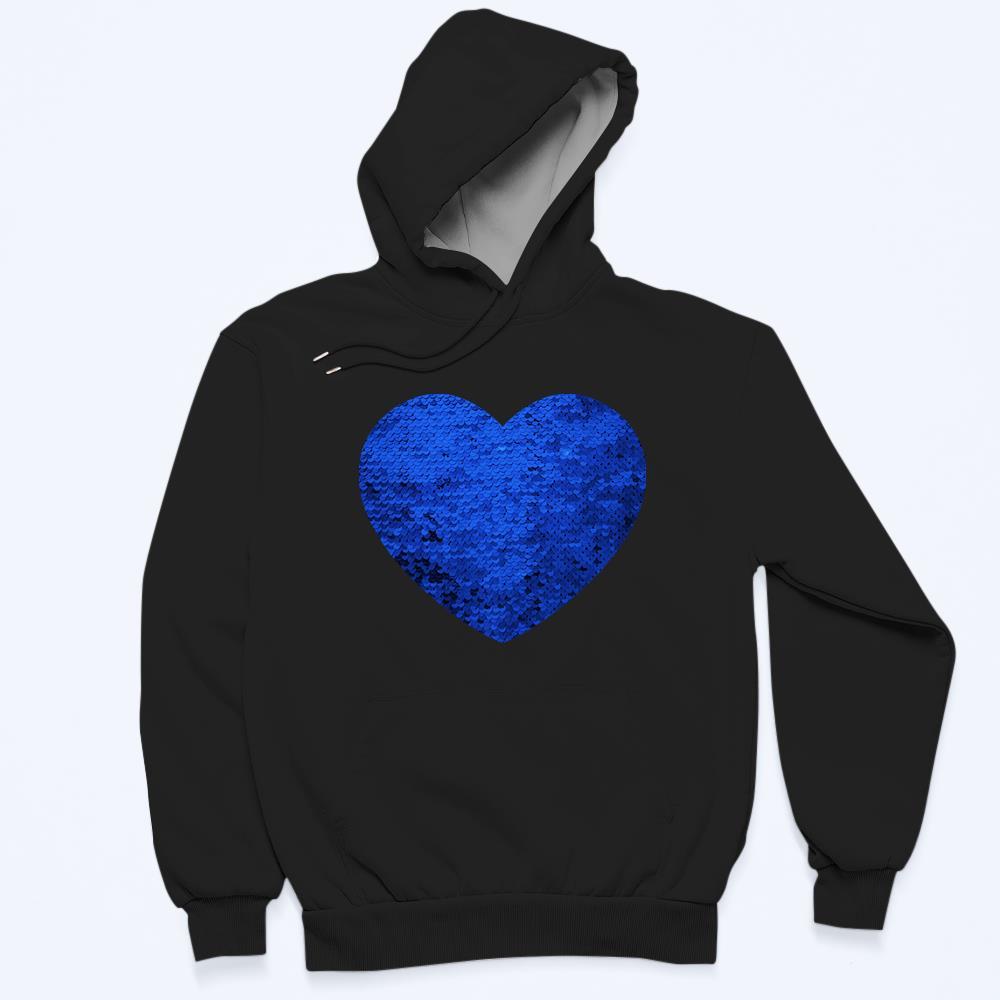 Benutzerdefiniertes Foto Blauer Pailletten-hoodie-herz-doppeldruck-hoodie-geschenk Für Männer Frauen - dephotoblanket