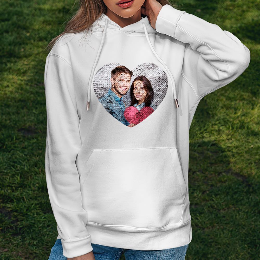 Benutzerdefiniertes Foto Blauer Pailletten-hoodie-herz-doppeldruck-hoodie-geschenk Für Männer Frauen - dephotoblanket