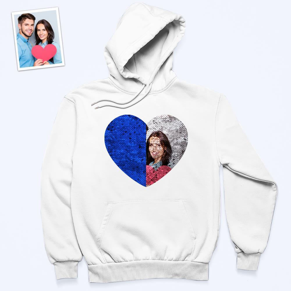 Benutzerdefiniertes Foto Blauer Pailletten-hoodie-herz-doppeldruck-hoodie-geschenk Für Männer Frauen - dephotoblanket