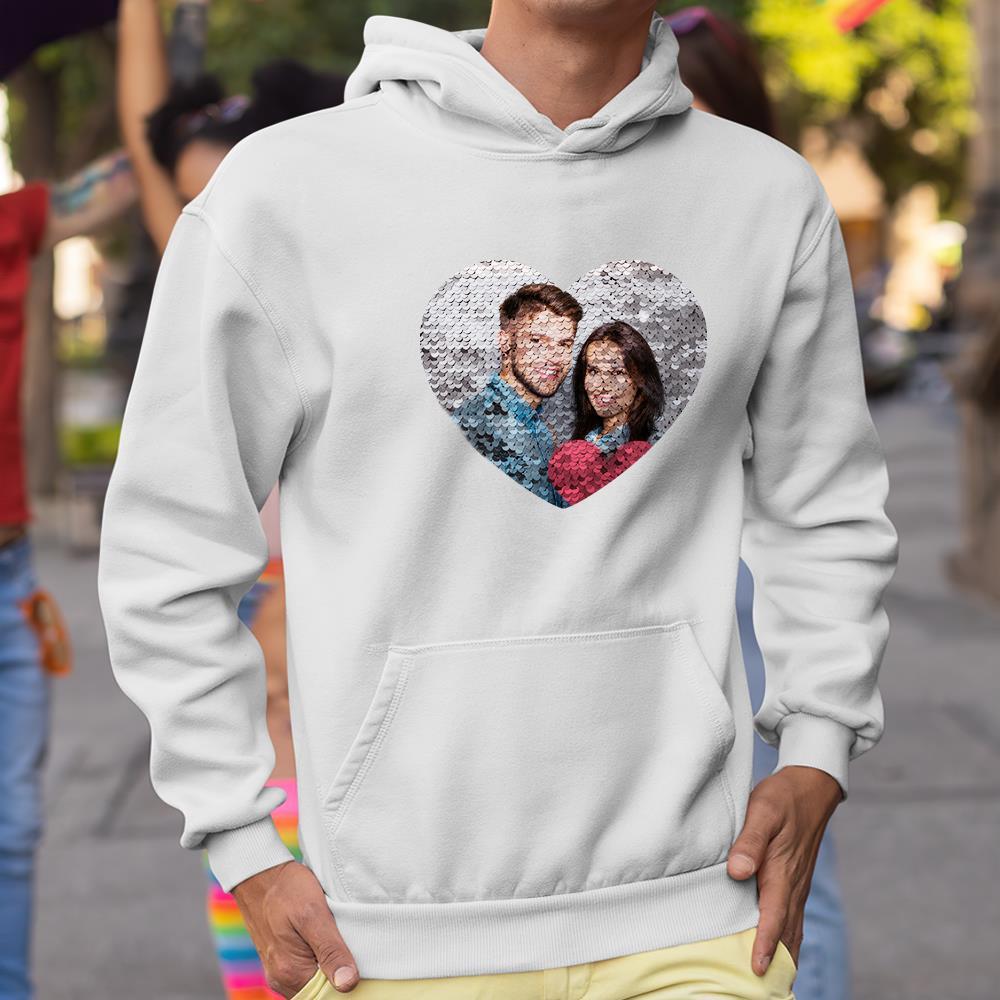 Benutzerdefiniertes Foto Blauer Pailletten-hoodie-herz-doppeldruck-hoodie-geschenk Für Männer Frauen - dephotoblanket