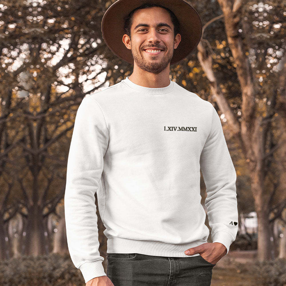 Individuell Gravierter Kapuzenpullover Mit Stickerei, Rundhalsausschnitt, Römische Ziffer, Datum, Paargeschenke - dephotoblanket