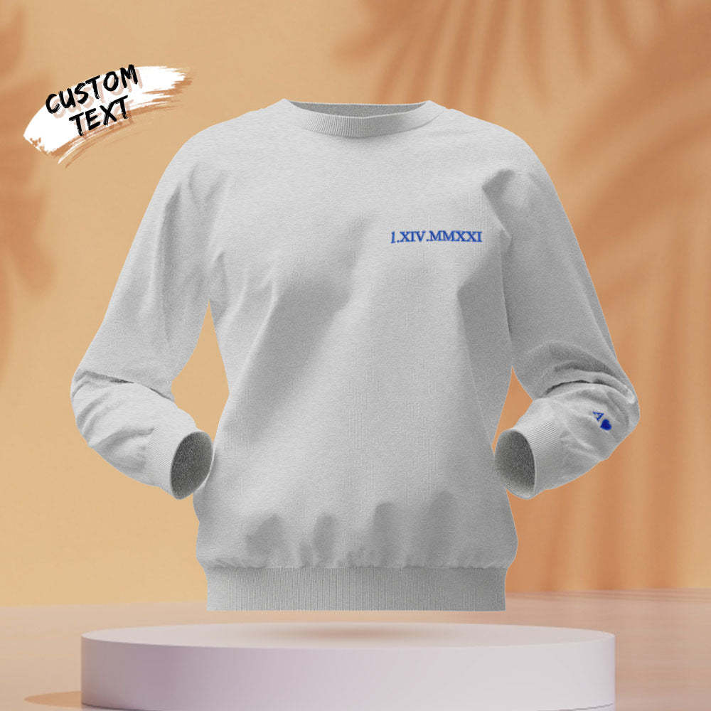 Individuell Gravierter Kapuzenpullover Mit Stickerei, Rundhalsausschnitt, Römische Ziffer, Datum, Paargeschenke - dephotoblanket