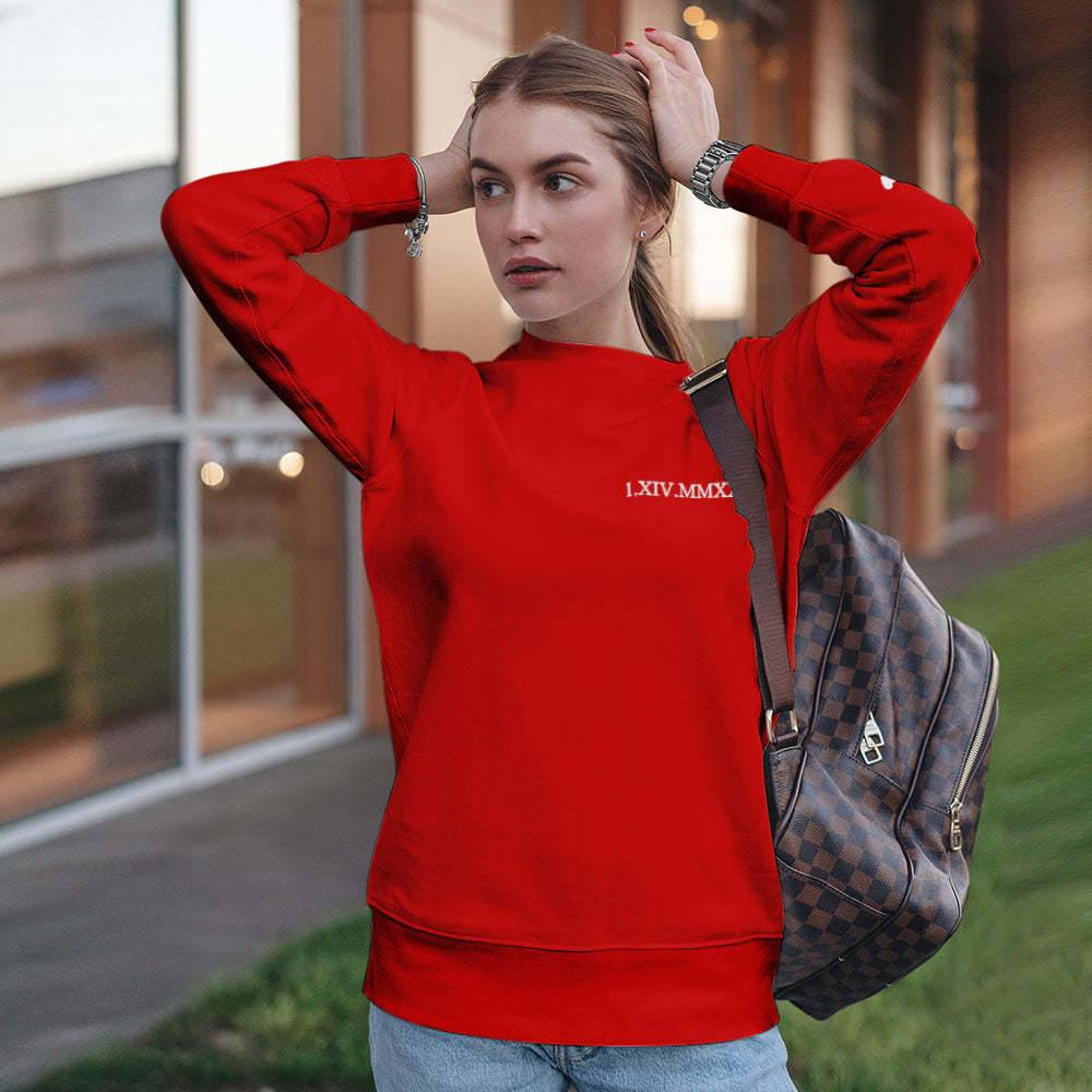 Individuell Gravierter Kapuzenpullover Mit Stickerei, Rundhalsausschnitt, Römische Ziffer, Datum, Paargeschenke - dephotoblanket