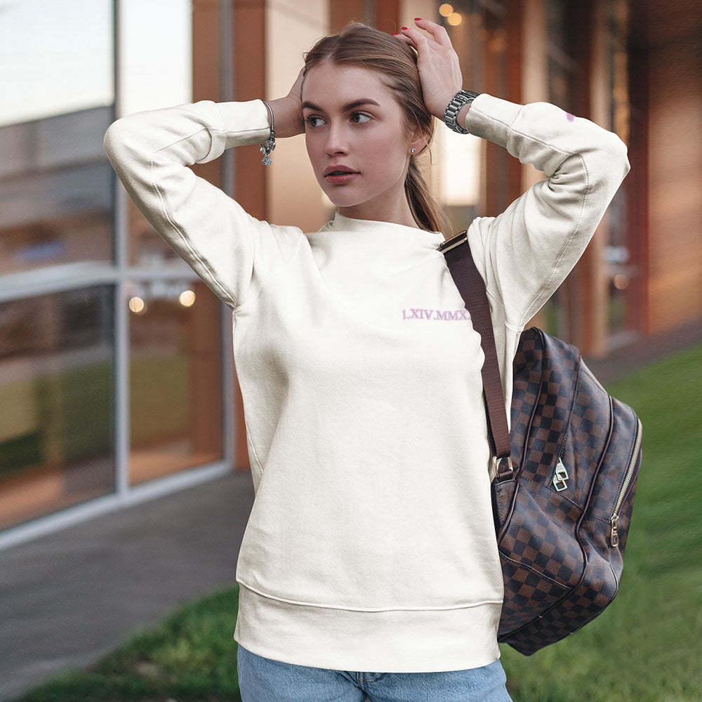 Individuell Gravierter Kapuzenpullover Mit Stickerei, Rundhalsausschnitt, Römische Ziffer, Datum, Paargeschenke - dephotoblanket