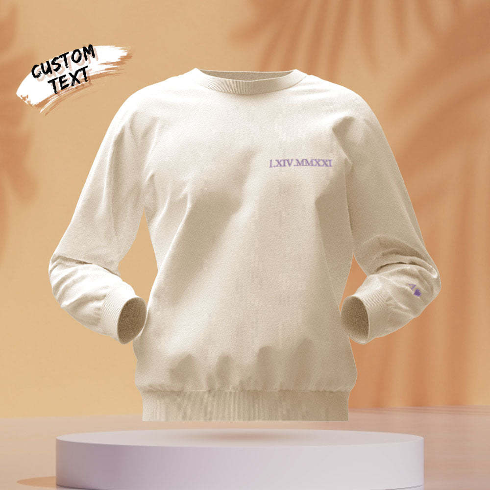 Individuell Gravierter Kapuzenpullover Mit Stickerei, Rundhalsausschnitt, Römische Ziffer, Datum, Paargeschenke - dephotoblanket