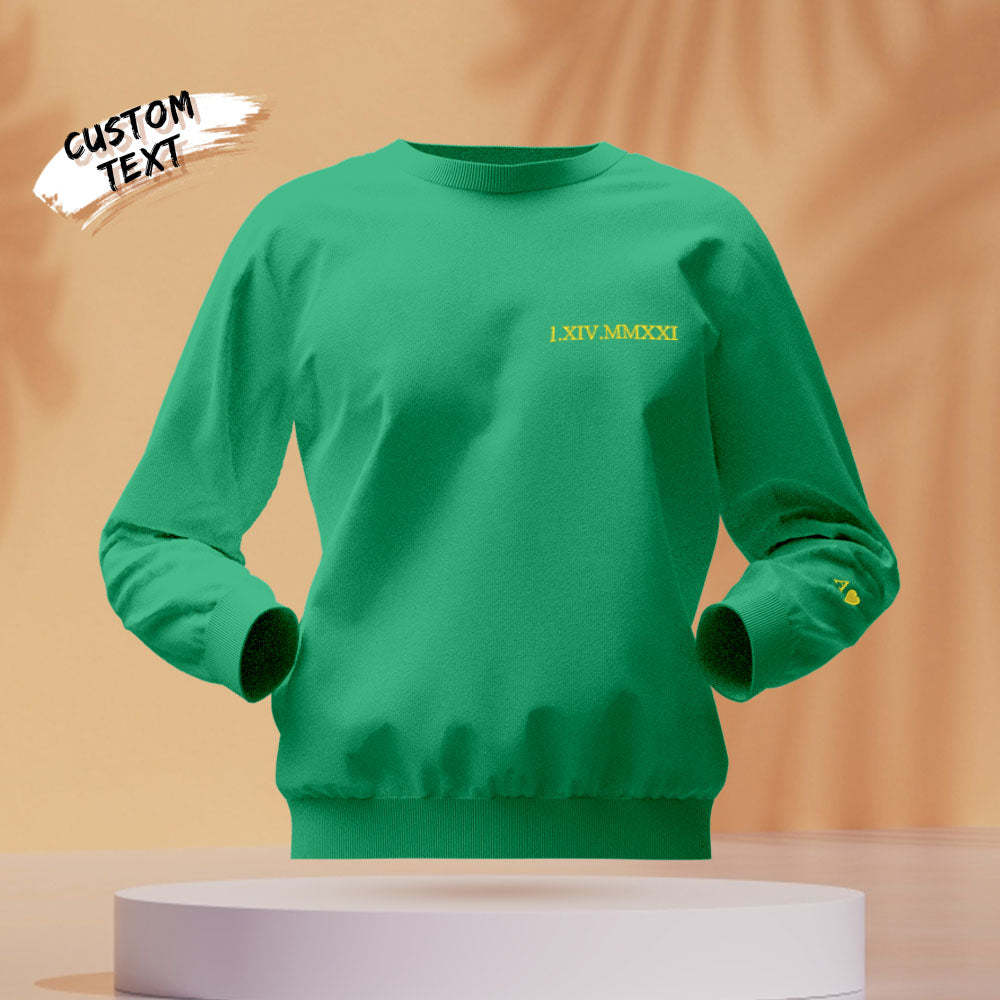 Individuell Gravierter Kapuzenpullover Mit Stickerei, Rundhalsausschnitt, Römische Ziffer, Datum, Paargeschenke - dephotoblanket