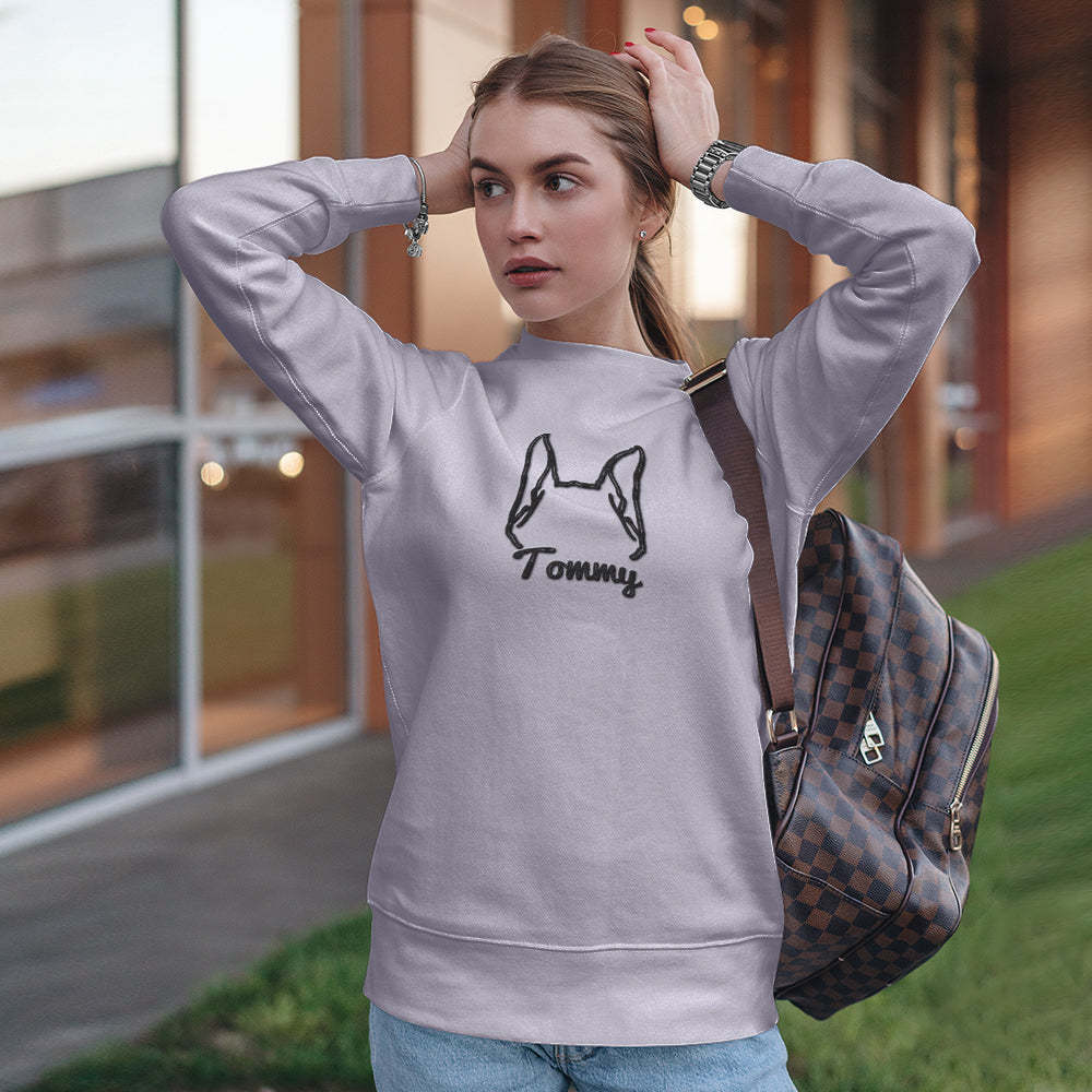 Personalisiertes Hundeohren-sweatshirt Mit Namen, Individuelles Stick-hoodie-geschenk Für Hundeliebhaber - dephotoblanket
