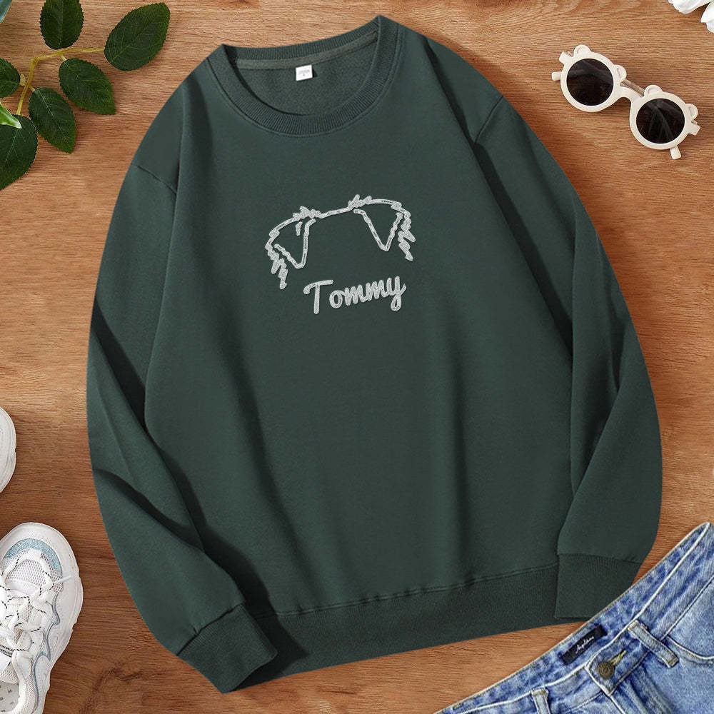 Personalisiertes Hundeohren-sweatshirt Mit Namen, Individuelles Stick-hoodie-geschenk Für Hundeliebhaber - dephotoblanket