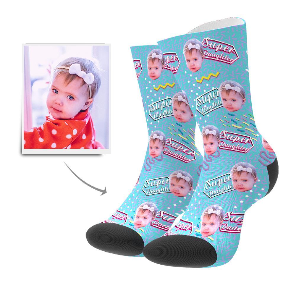 Super Daughter Retro Personalisierte Gesicht Socken