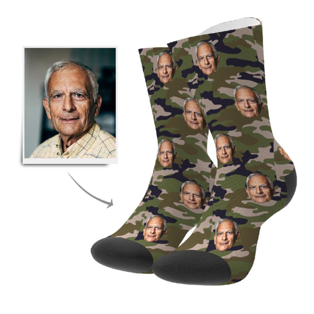 Personalisierte Foto Socken Gesicht Bedrucken Camo (Grün)