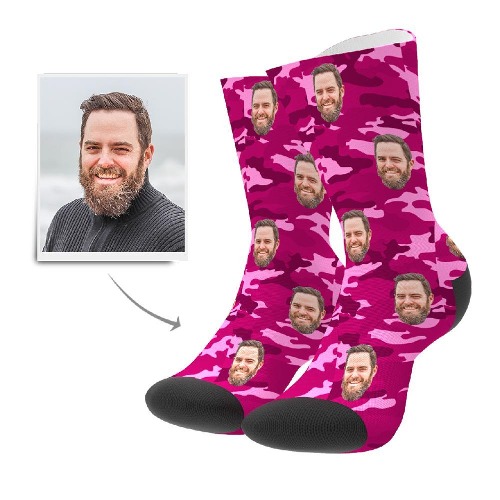 Personalisierte Foto Socken Gesicht Bedrucken Camo (Rosa)