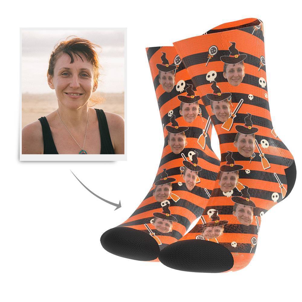 Halloween Hexe Personalisierte Gesicht Socken Bedrucken mit Foto