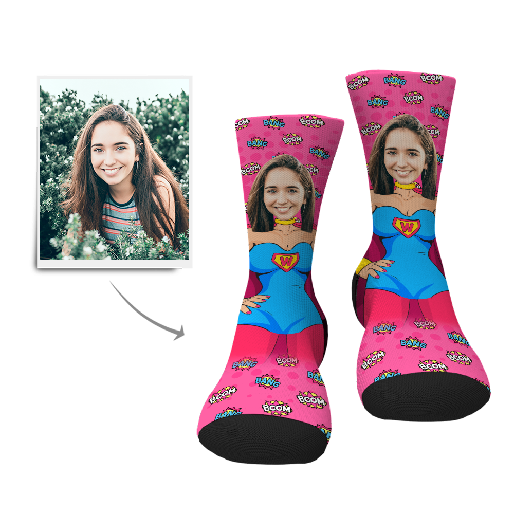 Personalisierte Dein Superfrau Gesicht Socken