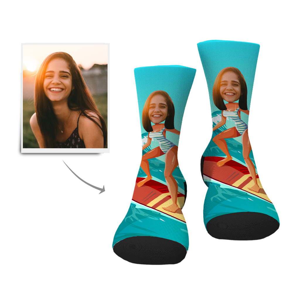 Benutzerdefinierte Surfing Lady Face Socken