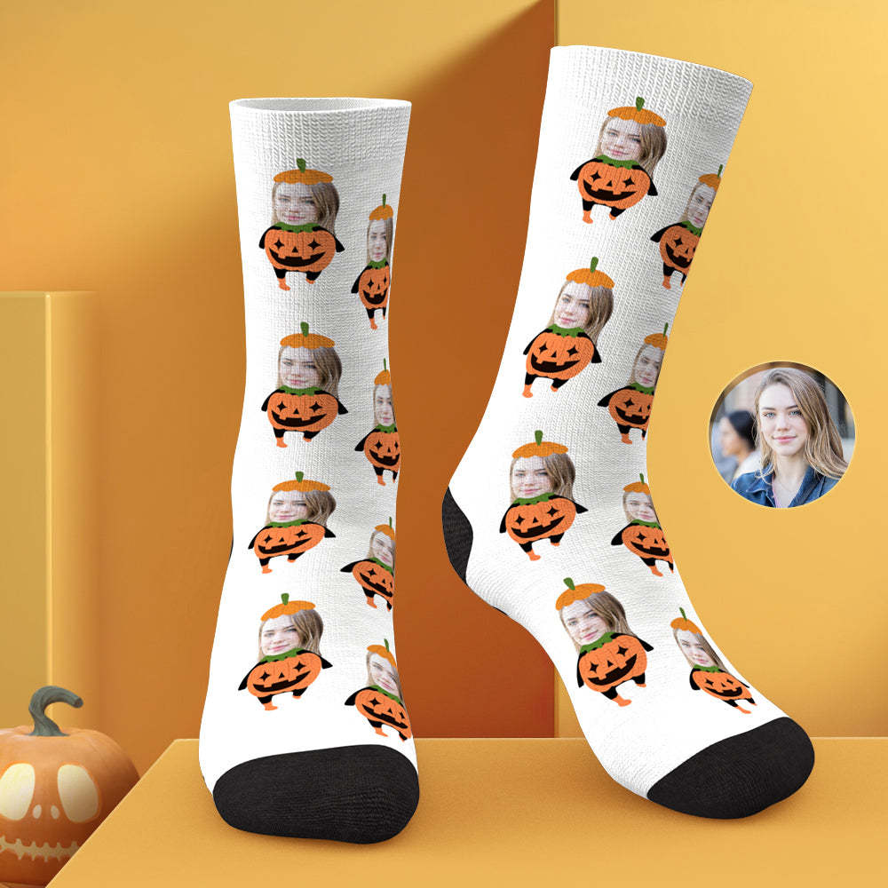 Benutzerdefinierte Socken Mit Gesichtsfoto-socken, Lustige Kürbissocken Für Halloween-geschenke - dephotoblanket