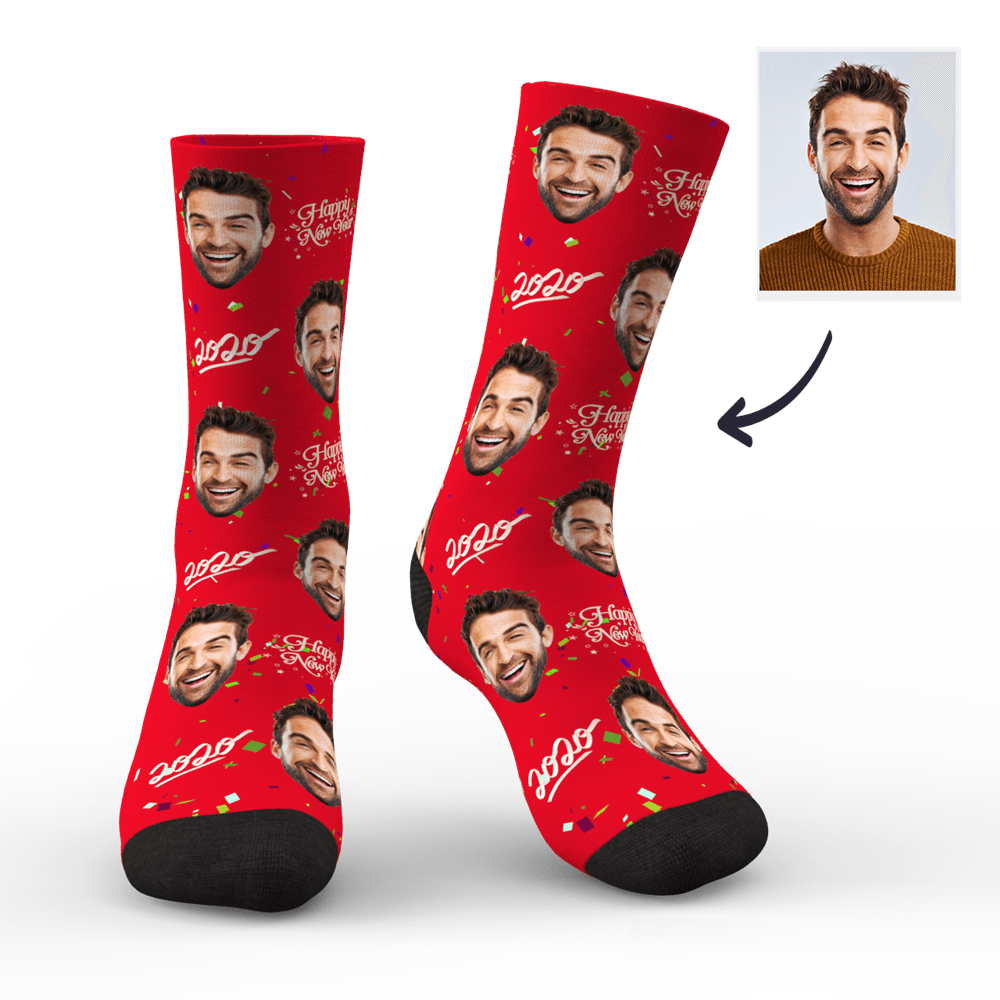 Kundenspezifische Gedrukte Gesicht auf Cheer Socken 2020 Frohes Neues Jahr