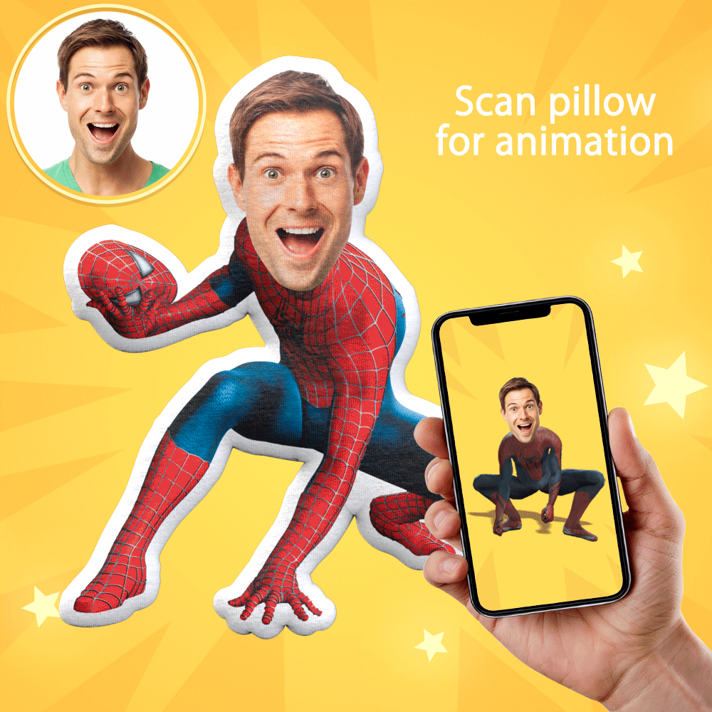 Benutzerdefiniertes Körperkissen Minime-puppe Personalisiertes Spiderman-kissen, Das Die Maske Für Den Sieg Abgenommen Hat Wurfkissen Ar-ansicht Geschenk - dephotoblanket