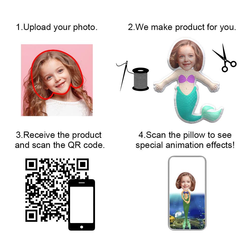 My Face Doll, Individuelles Fotokissen, Die Meerjungfrau, Dekokissen, Ar-ansicht, Geschenk - dephotoblanket