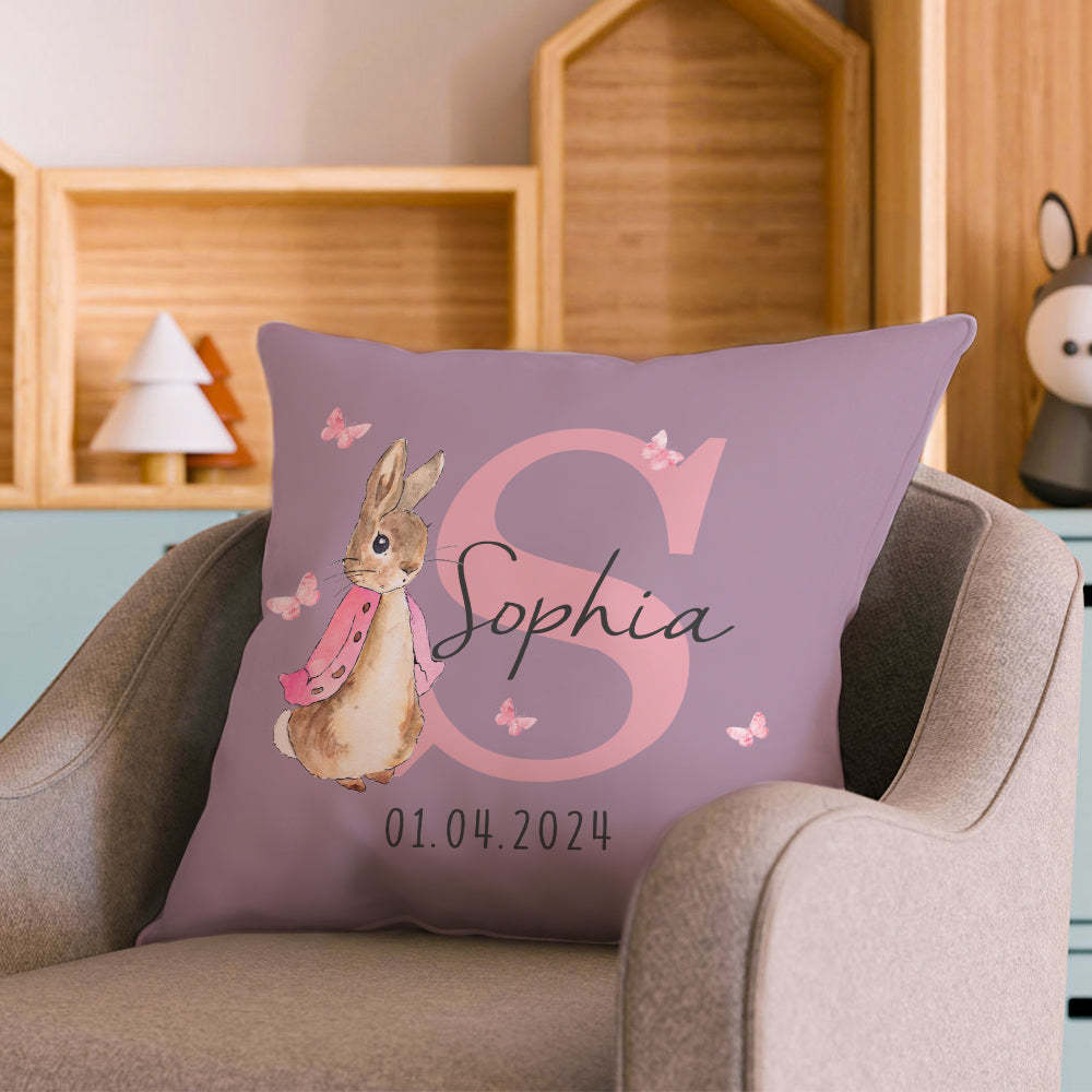 Personalisierter Peter Rabbit Kissenbezug Mit Namen, Wurfkissen, Babyparty, Geburtstagsgeschenk Für Kinder - dephotoblanket