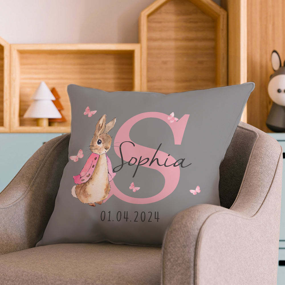 Personalisierter Peter Rabbit Kissenbezug Mit Namen, Wurfkissen, Babyparty, Geburtstagsgeschenk Für Kinder - dephotoblanket