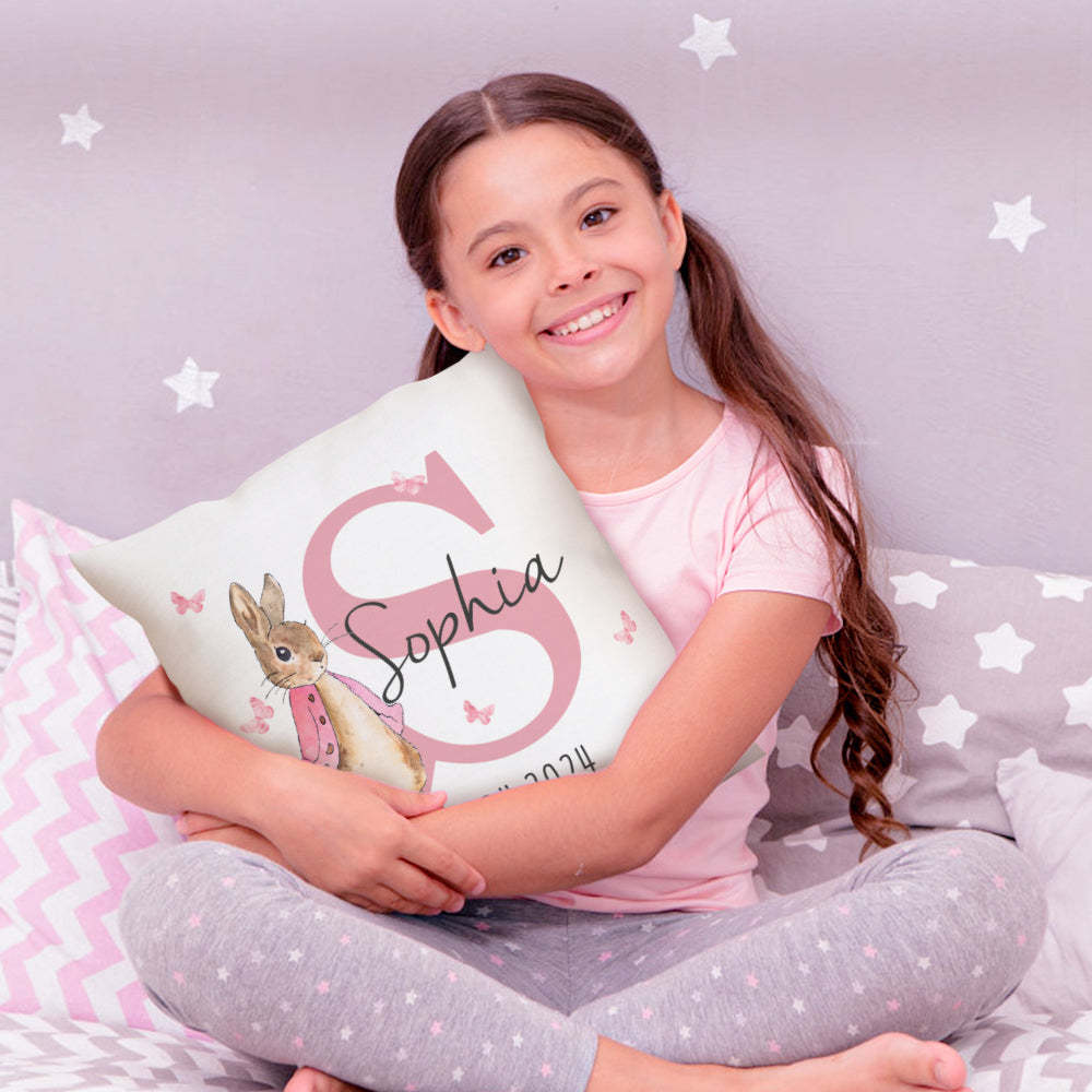 Personalisierter Peter Rabbit Kissenbezug Mit Namen, Wurfkissen, Babyparty, Geburtstagsgeschenk Für Kinder - dephotoblanket