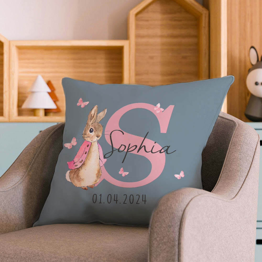 Personalisierter Peter Rabbit Kissenbezug Mit Namen, Wurfkissen, Babyparty, Geburtstagsgeschenk Für Kinder - dephotoblanket