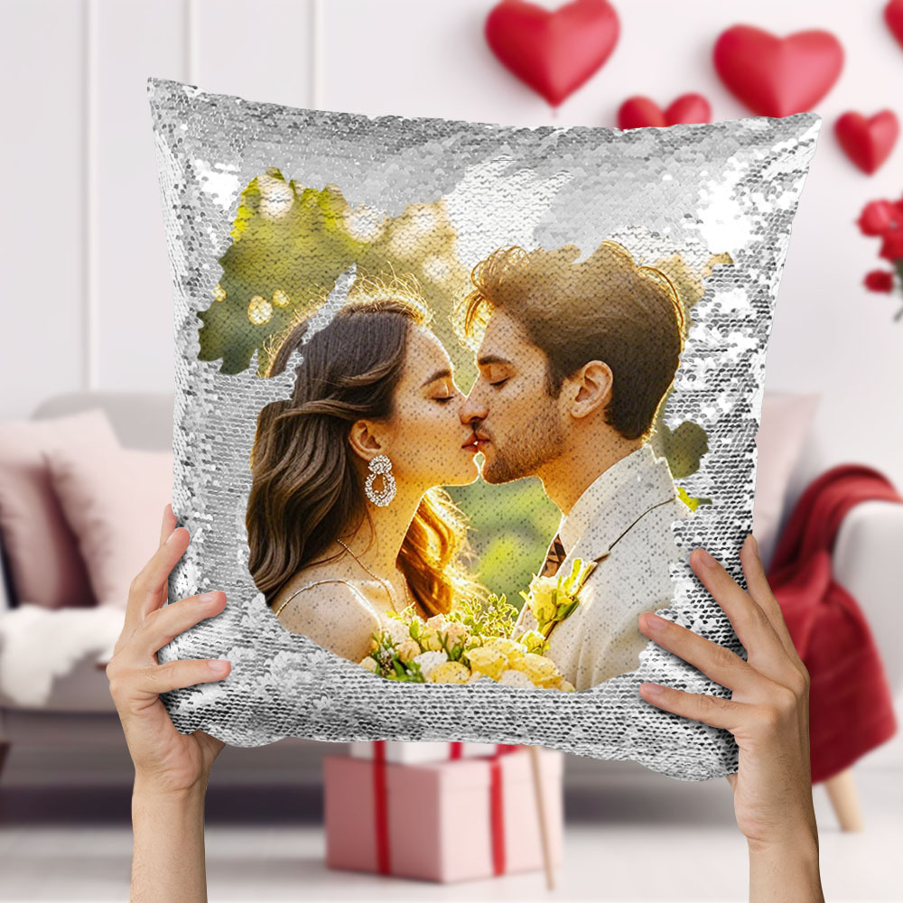 Geschenk für Freundin personalisiertes Foto-Pailletten-Kissen Full Printing Wendekissen