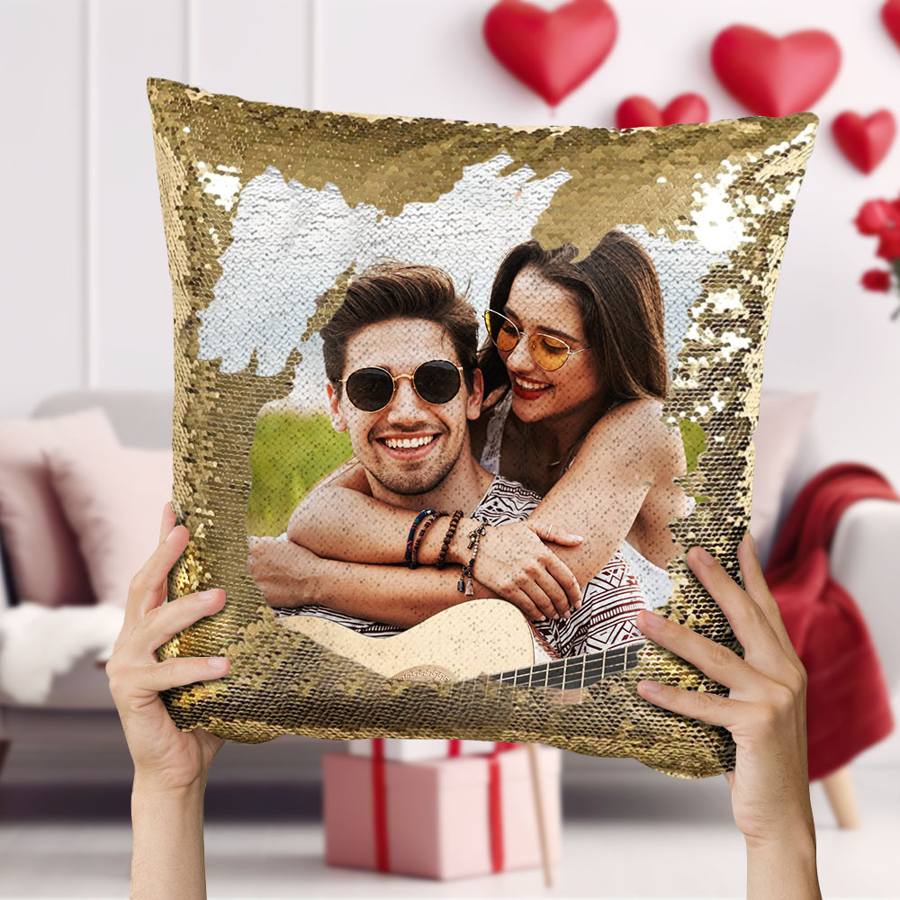 Geschenk für Freundin personalisiertes Foto-Pailletten-Kissen Full Printing Wendekissen