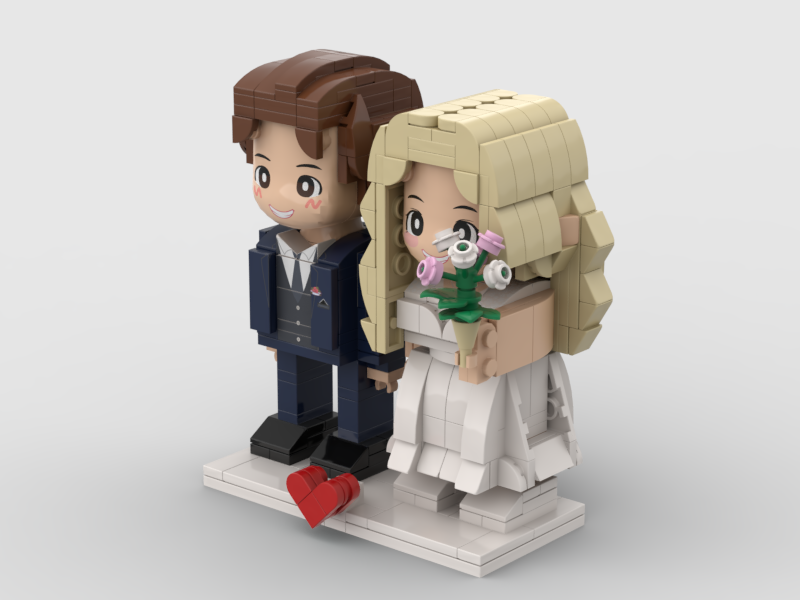 Verträumte Weiße Hochzeitspaar-duddu-ziegelfiguren, Individuelle Kopf-ziegelfigur Als Jubiläumsgeschenk Für Frau Und Ehemann, Universelles Ineinandergreifendes Kunststoffspielzeug - dephotoblanket