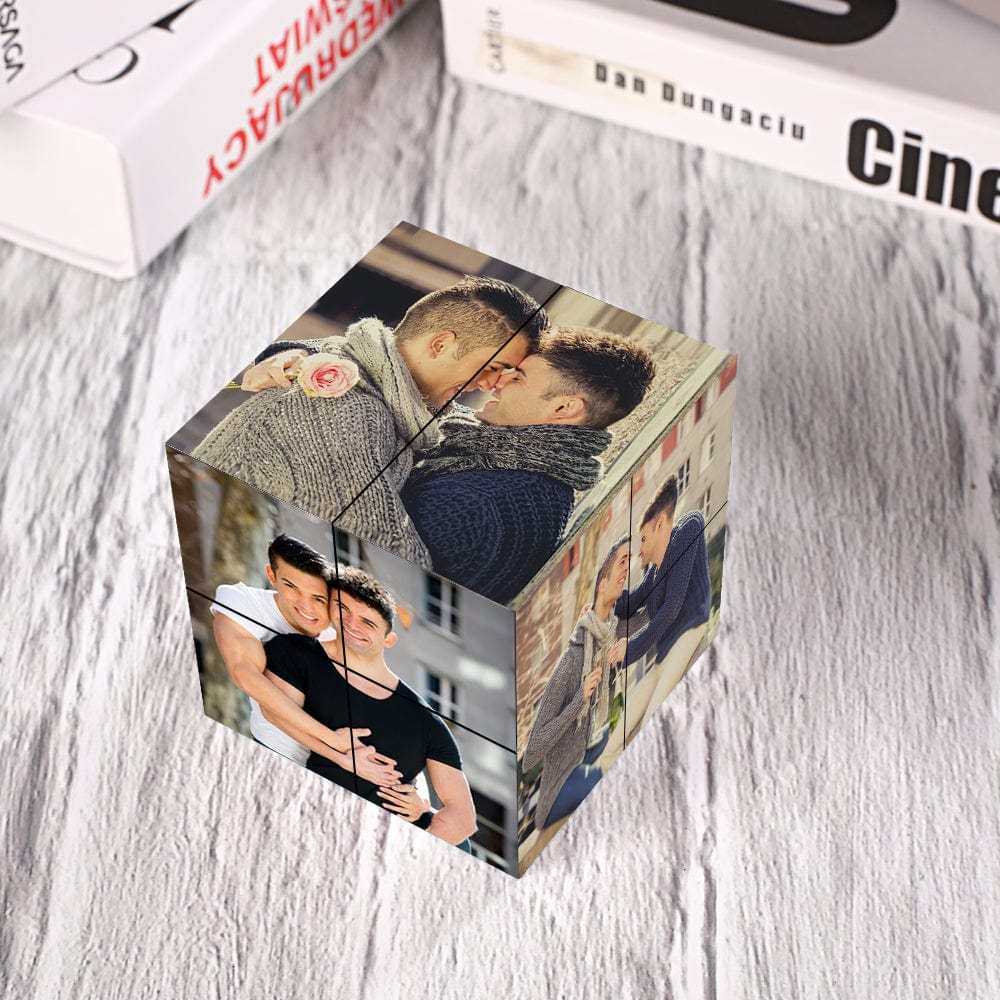 Benutzerdefinierte Foto Zauberwürfel Holzwürfel Herzform Multiphoto Cube Geschenke Männliches Paar - dephotoblanket