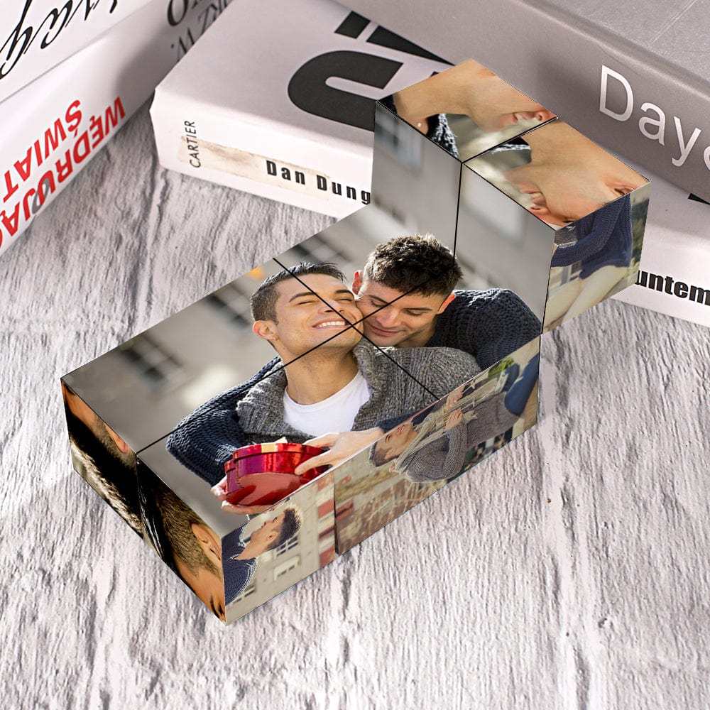 Benutzerdefinierte Foto Zauberwürfel Holzwürfel Herzform Multiphoto Cube Geschenke Männliches Paar - dephotoblanket