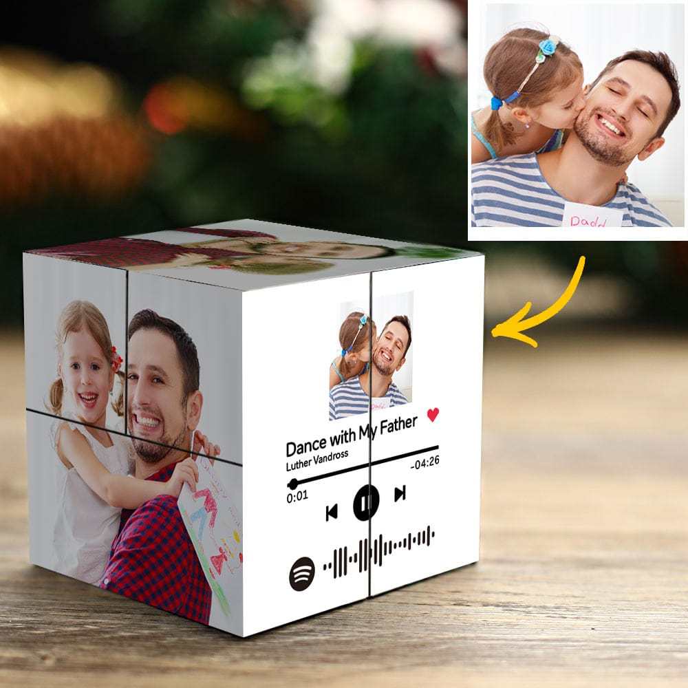 Benutzerdefinierter Magischer Fotowürfel Mit Spotify-code, Bildwürfel-geschenke Für Vater - dephotoblanket
