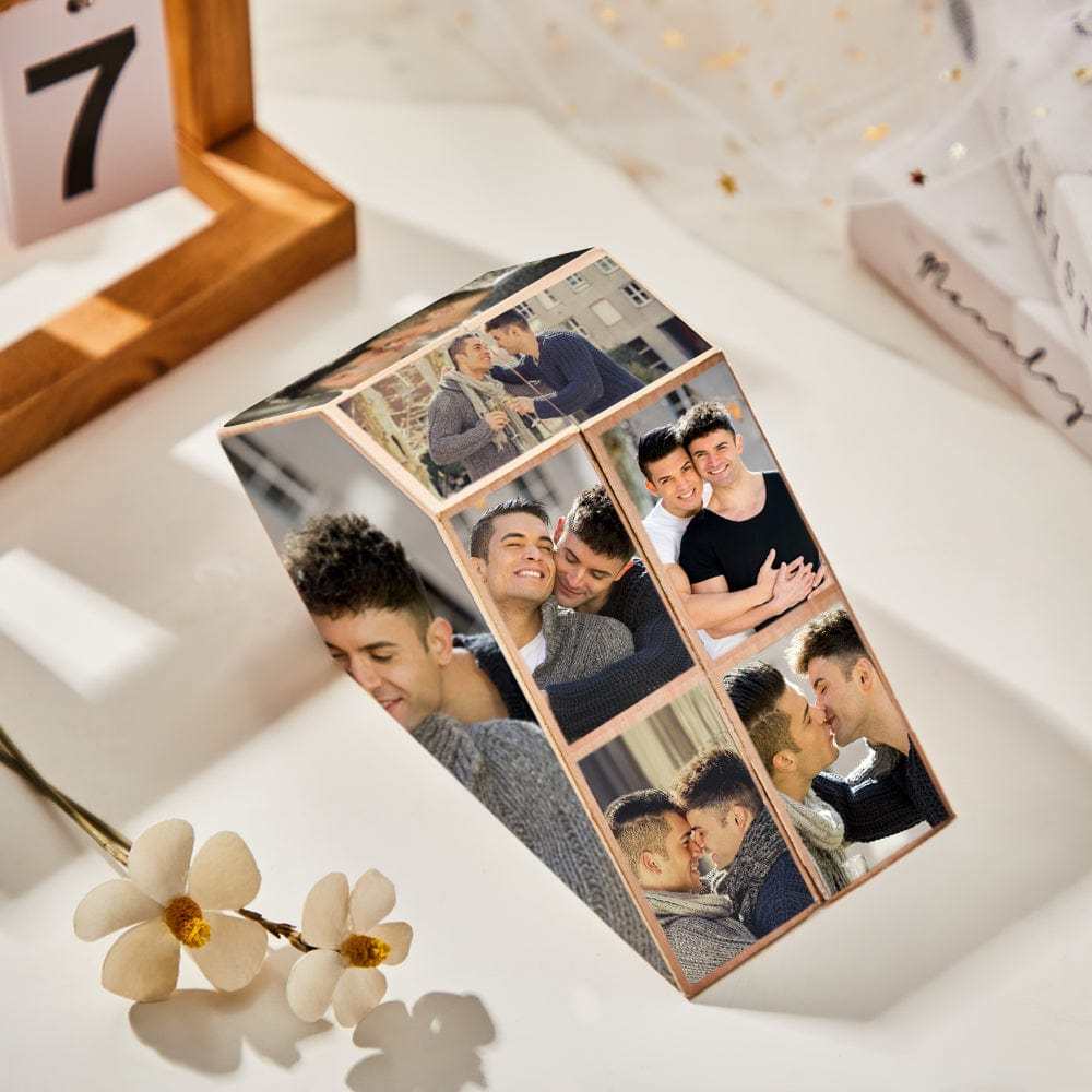 Benutzerdefinierte Foto Zauberwürfel Holzwürfel Herzform Multiphoto Cube Geschenke Männliches Paar - dephotoblanket