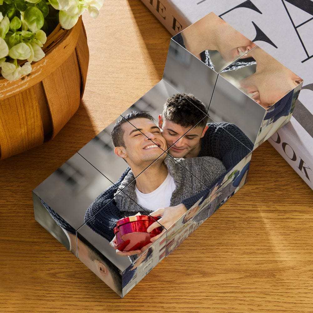Benutzerdefinierte Foto Zauberwürfel Holzwürfel Herzform Multiphoto Cube Geschenke Männliches Paar - dephotoblanket