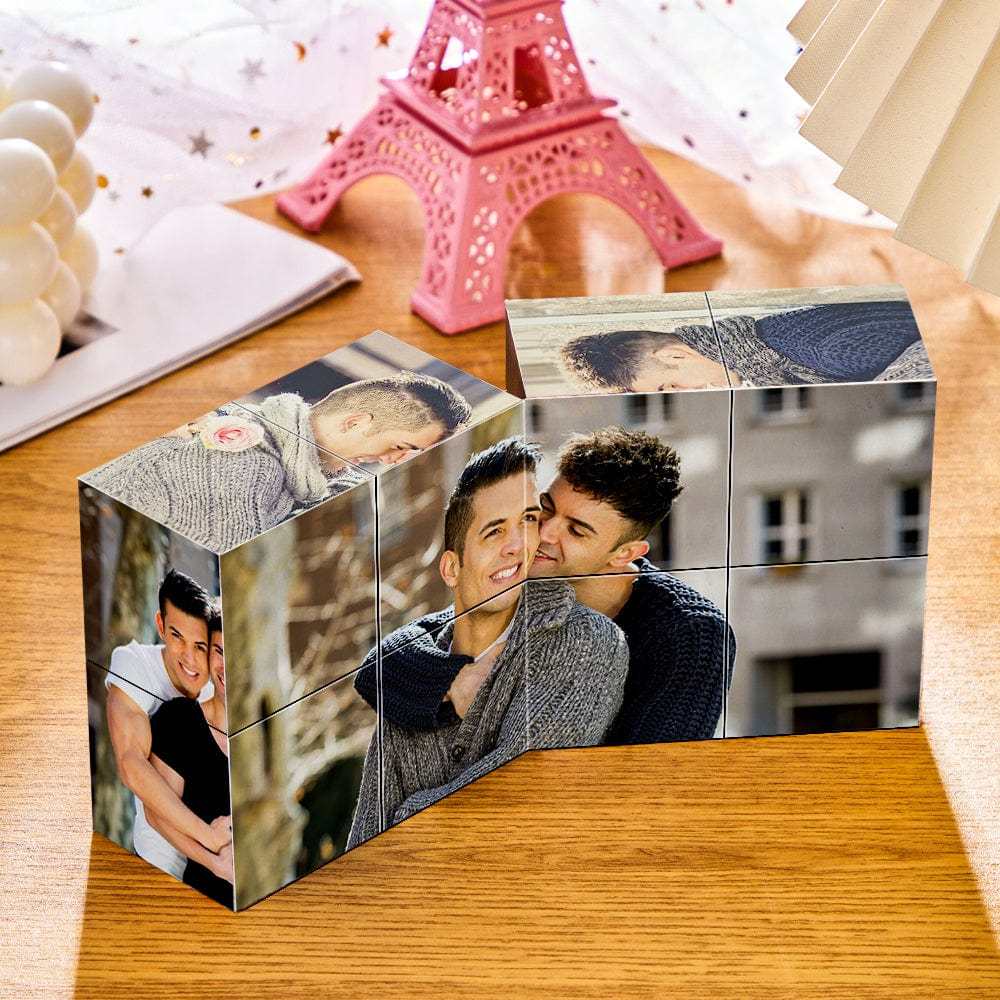 Benutzerdefinierte Foto Zauberwürfel Holzwürfel Herzform Multiphoto Cube Geschenke Männliches Paar - dephotoblanket