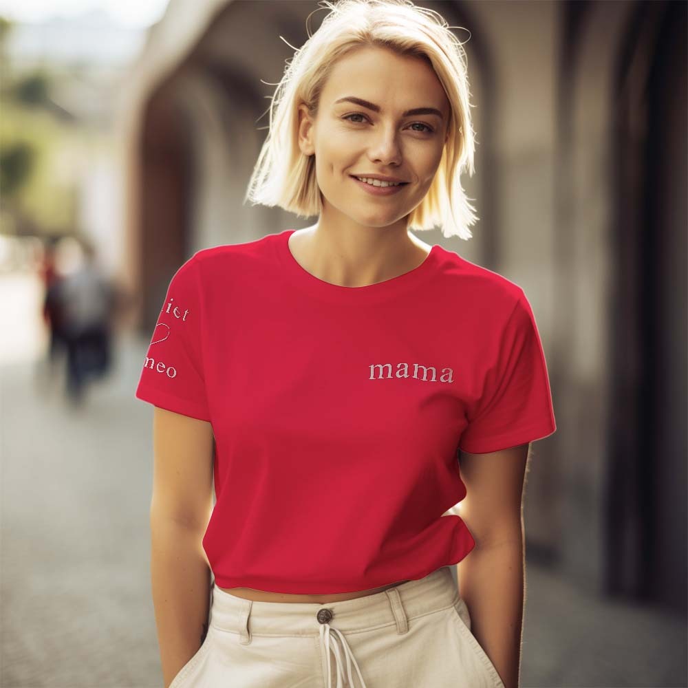 Individuell Graviertes T-shirt Mit Farbiger Stickerei Als Geschenk Zum Muttertag - dephotoblanket