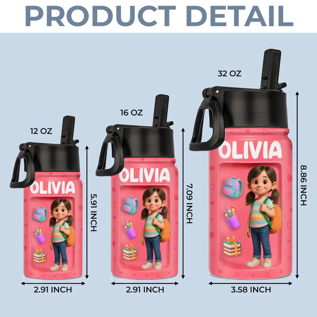 Benutzerdefiniertes Foto 3d-aufgeblasener Effekt Bedruckte Kinderwasserflasche - Personalisierte Geschenke Zum Schulanfang Für Kinder - dephotoblanket