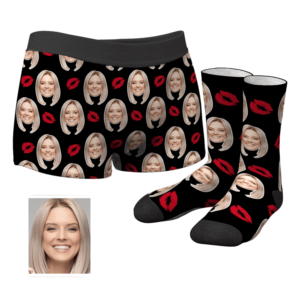 Foto Socken Gesicht Socken Personalisierte Herren Gesicht Boxershorts Unterhose& Socken Boxersocken Kuss Set