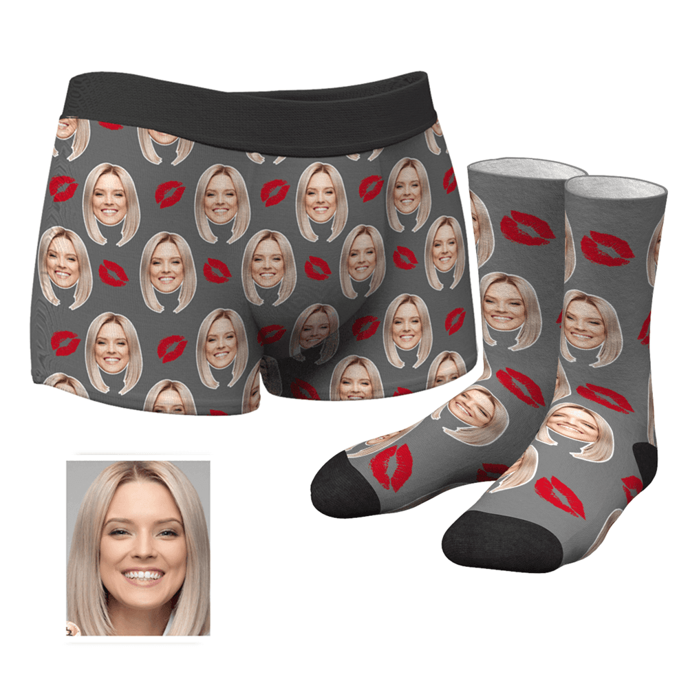 Foto Socken Gesicht Socken Personalisierte Herren Gesicht Boxershorts Unterhose& Socken Boxersocken Kuss Set