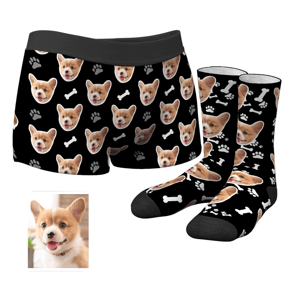 Foto Socken Gesicht Socken Herren Personalisierte Gesicht Boxershorts Unterhose& Socken Boxersocken Set - Hundeklaue und Knochen