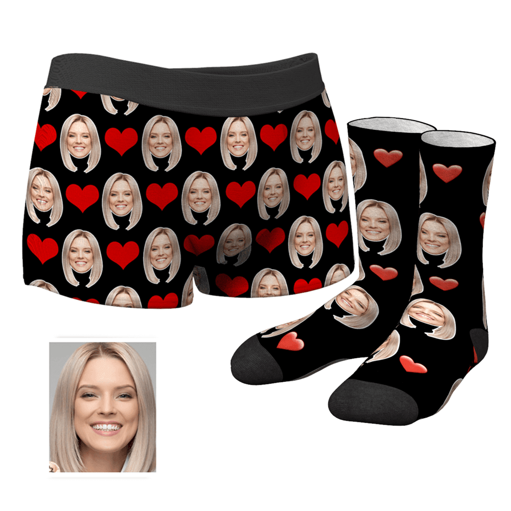 Foto Socken Gesicht Socken Herren Personalisierte Gesicht Boxershorts Unterhose& Socken Boxersocken Set - Lustiger Gesichtsboxer
