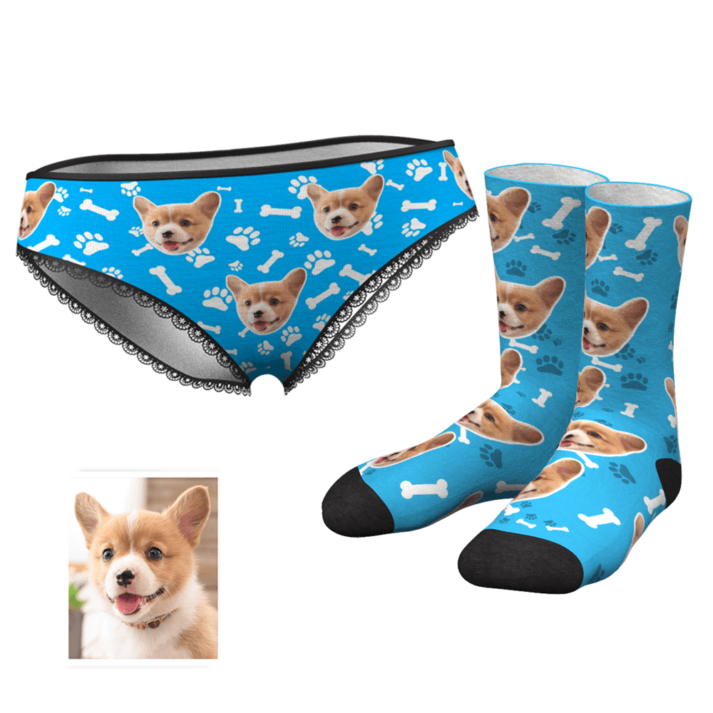 Foto Socken Gesicht Socken Herz Höschen Socken Gedruckt Gesicht Liebhaber Set - Hundeklaue und Knochen
