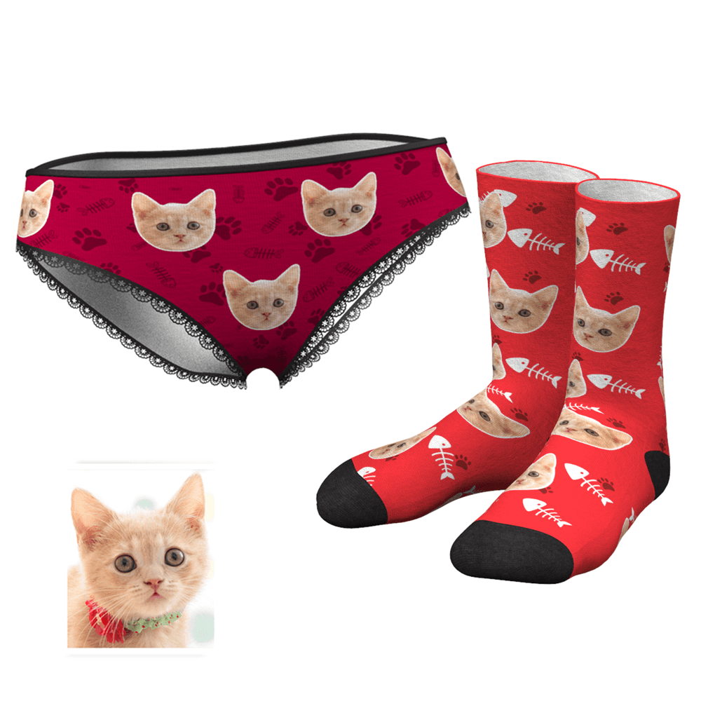 Foto Socken Gesicht Socken Herz Höschen Socken Gedruckt Gesicht Liebhaber Set - Katzenklaue und Knochen