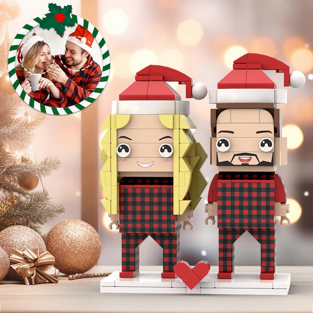 Hässlicher Weihnachtspärchen-pyjama, Individuelles Gesicht, Ziegelfiguren, Anpassbarer Kopf, 2 Personen, Individuelle Ziegelfiguren - dephotoblanket