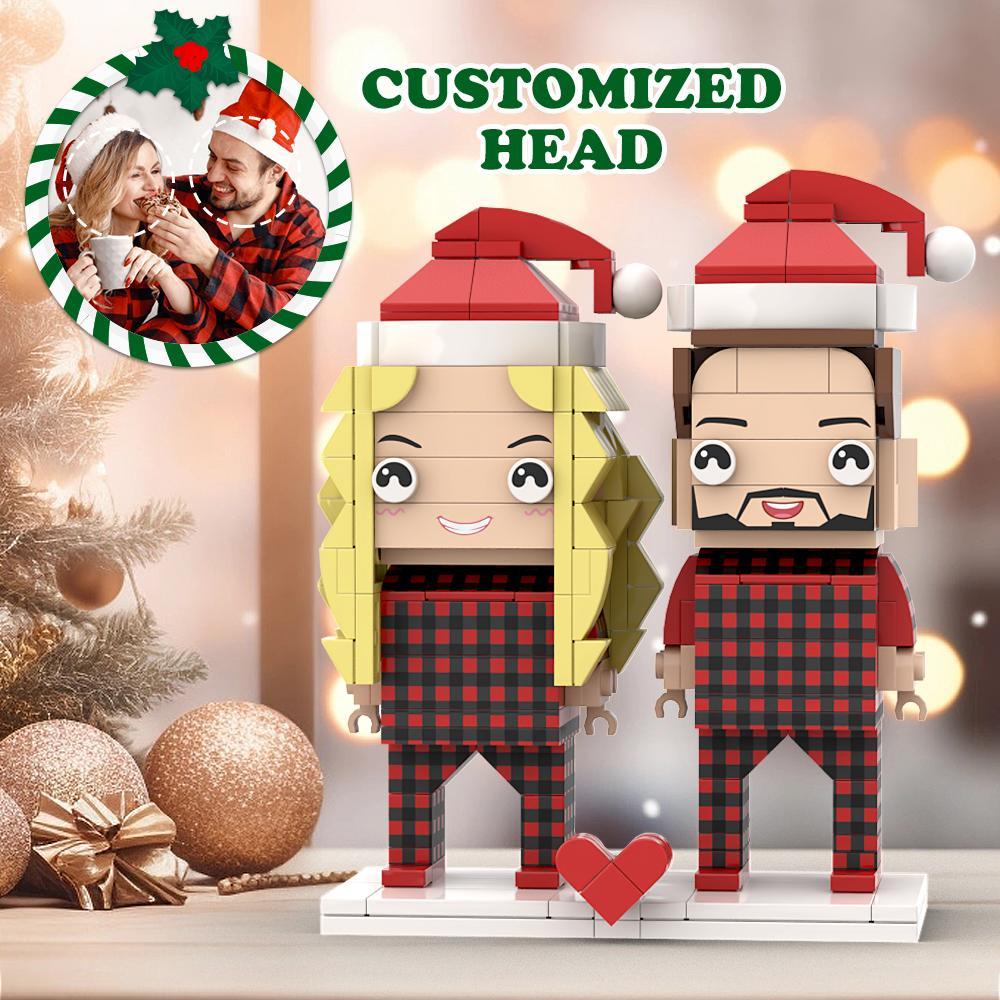 Hässlicher Weihnachtspärchen-pyjama, Individuelles Gesicht, Ziegelfiguren, Anpassbarer Kopf, 2 Personen, Individuelle Ziegelfiguren - dephotoblanket