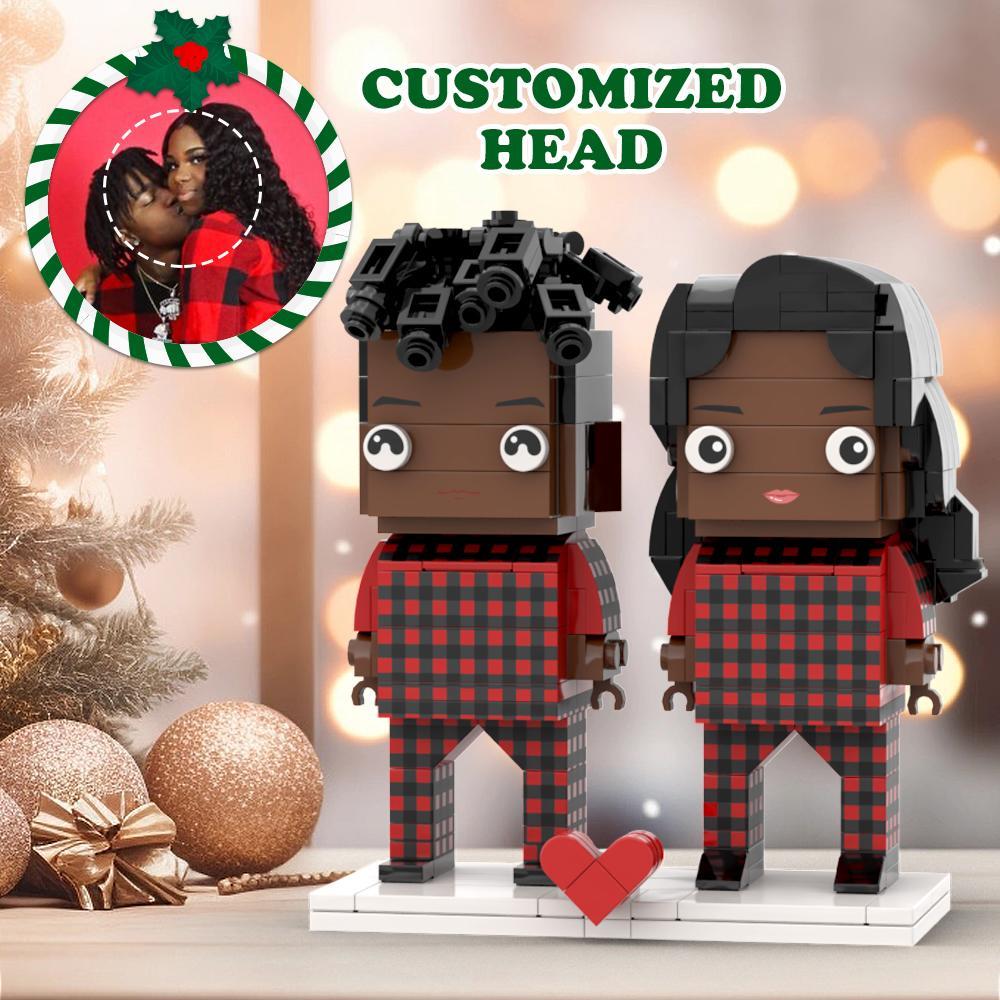 Hässlicher Weihnachtlicher Schwarzer Pärchen-pyjama, Individuelles Gesicht, Ziegelfiguren, Anpassbarer Kopf, 2 Personen, Individuelle Ziegelfiguren - dephotoblanket