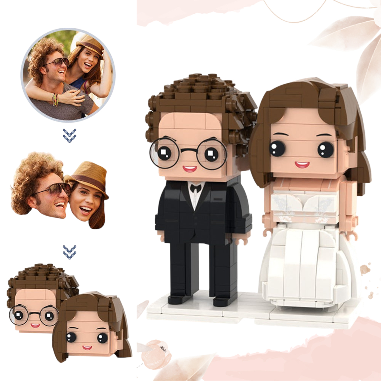 Hochzeitsgeschenke, Hochzeit, Ziegelfiguren, Anpassbarer Kopf, 2 Personen, Individuelle Ziegelfiguren