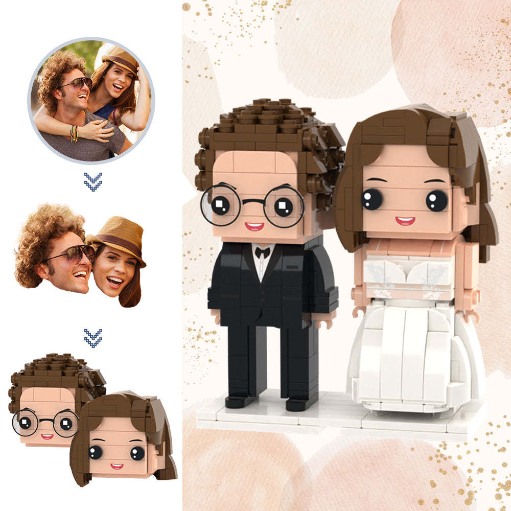 Hochzeitsgeschenke, Hochzeit, Ziegelfiguren, Anpassbarer Kopf, 2 Personen, Individuelle Ziegelfiguren - dephotoblanket